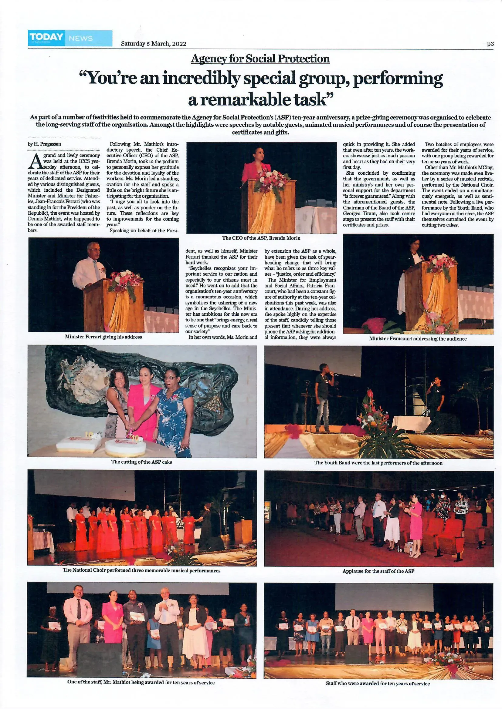 TODAY in Seychelles 5th March 2022 article about Agency for Social Protection's (ASP) ten-year anniversary